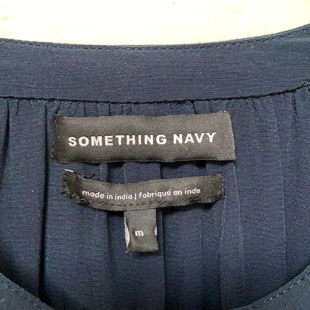 Worn Once/Euc Something Navy Collarless Blouse - image 3